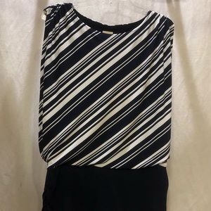 Navy Blue and white banded diagonal strip blouse